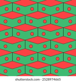 Abstract background seamless pattern.Repeat pattern in green isolated on red background.Vector graphic Christmas background.