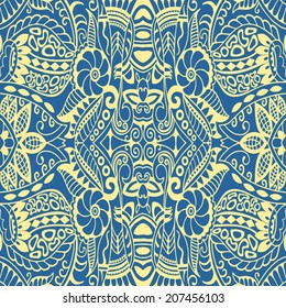 Abstract background, seamless texture, retro floral and geometric ornament, lace pattern, tribal ethnic decoration, hand drawn artwork