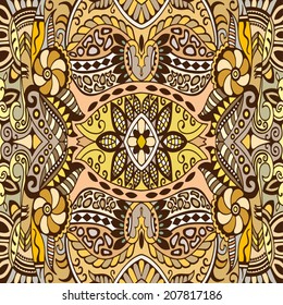 Abstract background, seamless texture, retro floral and geometric ornament, lace pattern, tribal ethnic decoration, hand drawn artwork