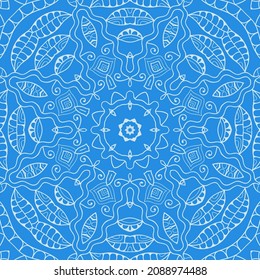 Abstract background, seamless texture, retro floral and geometric ornament, lace pattern, tribal ethnic decoration, hand drawn artwork