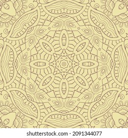Abstract background, seamless texture, retro floral and geometric ornament, lace pattern, tribal ethnic decoration, hand drawn artwork