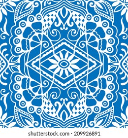 Abstract background, seamless texture, retro floral and geometric ornament, lace pattern, tribal ethnic decoration, hand drawn artwork