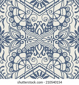 Abstract background, seamless texture, retro floral and geometric ornament, lace pattern, tribal ethnic decoration, hand drawn artwork