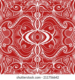 Abstract background, seamless texture, retro floral and geometric ornament, lace pattern, tribal ethnic decoration, hand drawn artwork