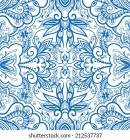 Abstract background, seamless texture, retro floral and geometric ornament, lace pattern, tribal ethnic decoration, hand drawn artwork
