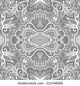 Abstract background, seamless texture, retro floral and geometric ornament, lace pattern, tribal ethnic decoration, hand drawn artwork