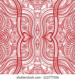 Abstract background, seamless texture, retro floral and geometric ornament, lace pattern, tribal ethnic decoration, hand drawn artwork