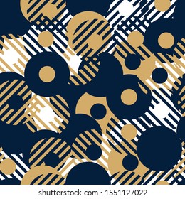 Abstract background seamless vector pattern made with circular geometric shapes or dots with line. Colorful, playful, trendy and modern vector art.