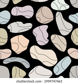Abstract background. Seamless vector pattern with simple shapes on black . Perfect for design templates, wallpaper, wrapping, fabric and textile.