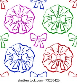 Abstract background, seamless vector pattern, bows pictograms