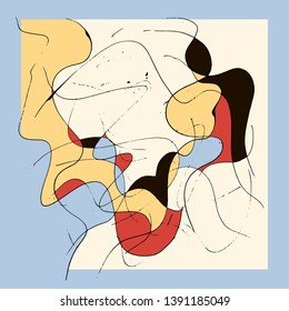 Abstract background, serious talk, blue, yellow, red, black.