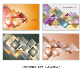 Abstract background, set of 4 covers. Bright tech geometric background made of rectangles and triangles. Corporate design for banner, cover, wallpaper