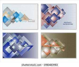 Fondo abstracto, conjunto de 4 cubiertas. Fondo geométrico tecnológico brillante hecho de rectángulos y triángulos. Diseño corporativo para banner, portada, papel tapiz
