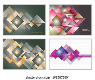 Abstract background, set of 4 covers. Bright tech geometric background made of rectangles and triangles. Corporate design for banner, cover, wallpaper