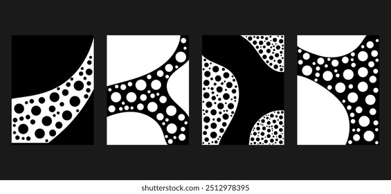 Conjunto de fondo Abstractas en blanco y negro que combina la forma líquida y el patrón de puntos