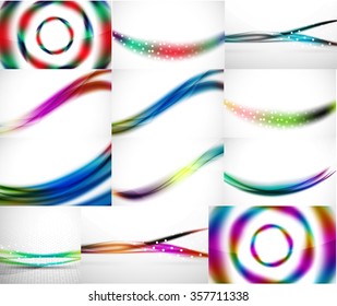 Abstract background set, blurred wave templates. Vector