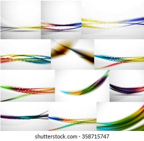 Abstract background set, blurred wave templates. Vector