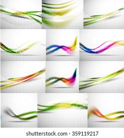 Abstract background set, blurred wave templates. Vector