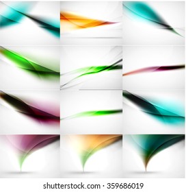Abstract background set, blurred wave templates. Vector