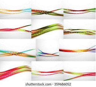 Abstract background set, blurred wave templates. Vector