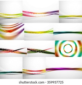 Abstract background set, blurred wave templates. Vector