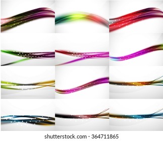 Abstract background set, blurred wave templates. Vector