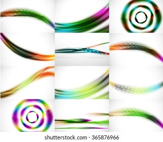 Abstract background set, blurred wave templates. Vector