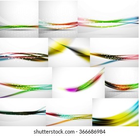 Abstract background set, blurred wave templates. Vector