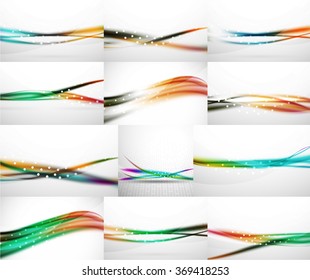 Abstract background set, blurred wave templates. Vector