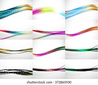 Abstract background set, blurred wave templates. Vector