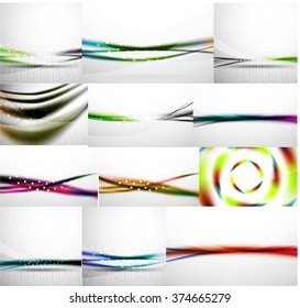 Abstract background set, blurred wave templates. Vector