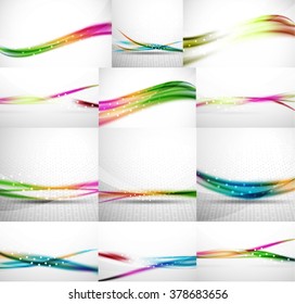 Abstract background set, blurred wave templates. Vector