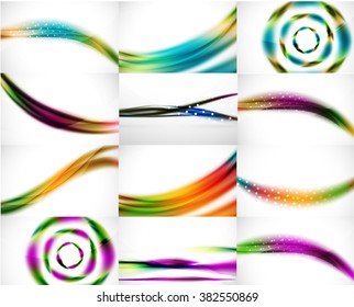 Abstract background set, blurred wave templates. Vector