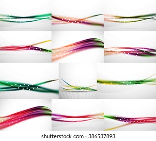 Abstract background set, blurred wave templates. Vector