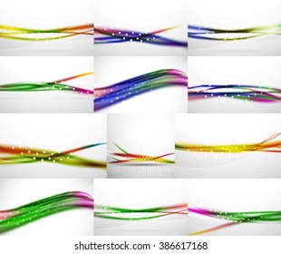 Abstract background set, blurred wave templates. Vector