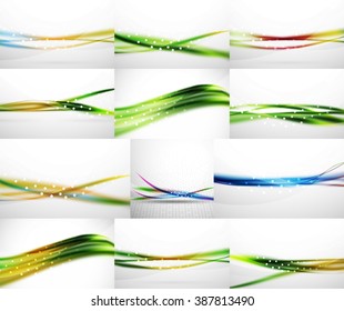 Abstract background set, blurred wave templates. Vector