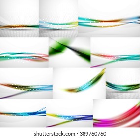 Abstract background set, blurred wave templates. Vector illustration
