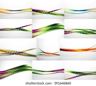Abstract background set, blurred wave templates. Vector illustration