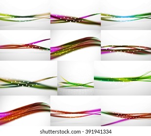Abstract background set, blurred wave templates. Vector illustration