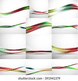 Abstract background set, blurred wave templates. Vector illustration