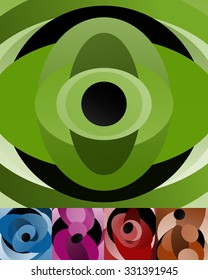 Abstract background set. Circles, ovals. Green, blue, purple, red, brown versions.