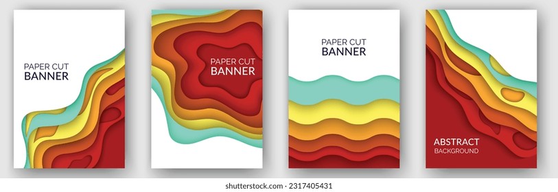 Conjunto de fondo abstracto con ondas de color, ilustración de arte de papel con figuras líquidas. Formas de color dinámicas. Diseño de vectores para presentaciones de banners, volantes de negocios, afiches e invitaciones