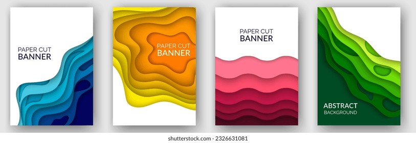Abstract background set with color waves, paper art illustration with liquid figures. Dynamic colorful shapes. Vector design layout for banners presentations, business flyers, posters and invitations