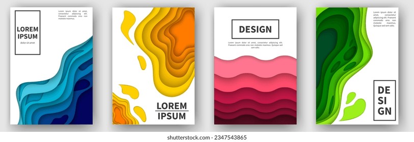 Abstract background set with color waves, paper art illustration with liquid figures. Dynamic colorful shapes. Vector design layout for banners presentations, business flyers, posters and invitations