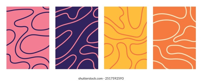 Conjunto de fundo abstrato. Objetos modernos coloridos de linhas abstratas vetoriais. Linhas de onda. Fundo colorido abstrato para cartões, cartazes, capas, banners ou branding.