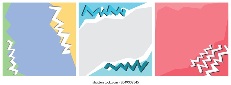 Conjunto de fondo abstracto con un patrón colorido poligonal y zigzag