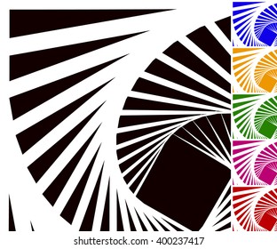 Abstract background set with concentric rotating contour lines. Spiral, vortex background set
