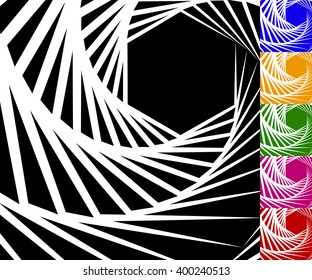 Abstract background set with concentric rotating contour lines. Spiral, vortex background set
