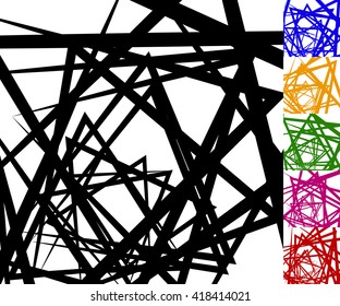 Abstract background set with concentric rotating lines. Spiral, vortex pattern in 5 colors plus black and white version