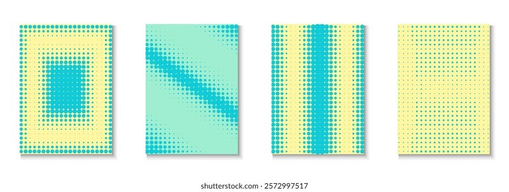 Abstract Background Set. Cool Circles In Minimal Layout. Linear Shapes In Annual Frame. Halftone Flyer. Minimalist Party Template. Geometric Business Cover. Trendy Abstract Background